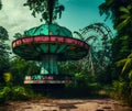Abandoned Amusement Park Lost in Jungle, Generative AI Illustration Royalty Free Stock Photo