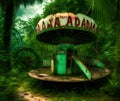 Abandoned Amusement Park Lost in Jungle, Generative AI Illustration Royalty Free Stock Photo