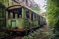 abandoned amusement park ride overtaken by nature