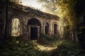 Abandoned ancient building in green forest. Generate Ai