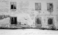 Abandoned ancient house in winter. Black and white