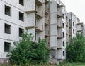 Abandoned apartment building, facade, unfinished