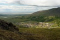 The abandoned arctic military town of Gudym in the tundra among the mountains.