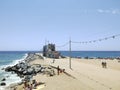 Abandoned bar on the Barcelona beach breakwater Royalty Free Stock Photo