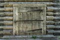 Abandoned barn vintage wooden door. Old photo of rustic house entrance Royalty Free Stock Photo