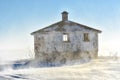 Abandoned Barn with Blowing Snow, Drifting Royalty Free Stock Photo