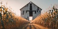 Abandoned barn in the middle of the corn field in autumn Royalty Free Stock Photo