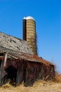 Abandoned Barn with Silo Royalty Free Stock Photo