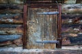 Abandoned barn vintage wooden door. Old photo of rustic house entrance Royalty Free Stock Photo