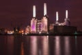 Abandoned Battersea power station at night