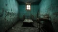 Abandoned Room: A Dark Turquoise And Black Wrought Iron Prison Cell