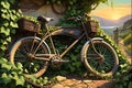 Abandoned Bicycle Reclaimed by Ivy Vines, Intertwining with the Metallic Frame, Wheels Half-Submerged in Nature\'s Embrace Royalty Free Stock Photo