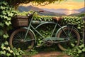 Abandoned Bicycle Reclaimed by Ivy Vines, Intertwining with the Metallic Frame, Wheels Half-Submerged in Nature\'s Embrace Royalty Free Stock Photo