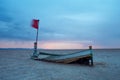 Abandoned boat in the desert at dawn Royalty Free Stock Photo