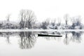 Abandoned boat frozen in a lake