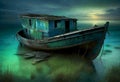 Abandoned Boat in Green Seascape