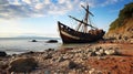 Abandoned Boat on a Pebble Beach