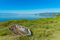 Abandoned boat remains on a beach