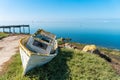 Abandoned boat remains on a beach