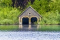 An abandoned boathouse on the shore of Cropston Reservoir in Leicestershire