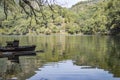 Abandoned boats in lake