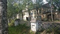 Abandoned brick and wooden houses in pishchita, located in Ostashkov, Tver region, Russia Royalty Free Stock Photo