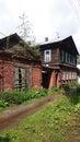 Abandoned brick and wooden houses in pishchita, located in Ostashkov, Tver region, Russia Royalty Free Stock Photo