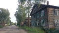 Abandoned brick and wooden houses in pishchita, located in Ostashkov, Tver region, Russia Royalty Free Stock Photo