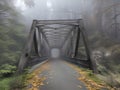 abandoned bridge with fog in the forest