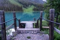 Abandoned and broken dock for swimmers, at Emerald Lake in Canada, taken at dusk