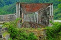Abandoned broken train bridge in Carpathians mountains Royalty Free Stock Photo