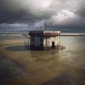Abandoned building on the beach in cloudy day Royalty Free Stock Photo