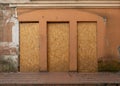 Abandoned Building with Boarded Up Windows, Old House Texture Background, Dilapidated Property Royalty Free Stock Photo