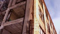 Abandoned building with broken windows in winter