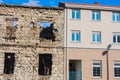 Abandoned building, detroyed during Bosnian War at Bulevar Street in Mostar city, Bosnia and Herzegovina