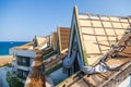 Abandoned building exterior view of Hotel in the Turkish village of kemer with broken windows and stolen tiles on the roof Royalty Free Stock Photo