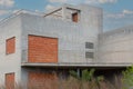 Abandoned Building Facade of a Vacation Home with Bricked-in Windows and Doors Royalty Free Stock Photo