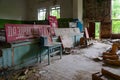 Abandoned building of former House of Culture in resettled village of Pogonnoye in exclusion zone of Chernobyl nuclear power plant