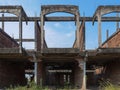 Abandoned building by front perspective of unfinished house with degenerate structure Royalty Free Stock Photo