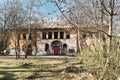 Abandoned building with graffiti in spring park