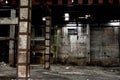 Old warehouse in disrepair, abandoned building interior