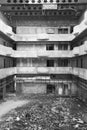 Abandoned building interior in ruins. Black and white Royalty Free Stock Photo