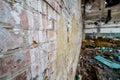 Abandoned building. Old factory ruin and broken windows