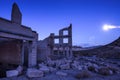 Abandoned building in Rhyolite, Nevada at night with full moon