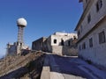 View of a closed and abandoned military base on the mountain of the Prophet Elijah, Santorini island Greece. Royalty Free Stock Photo