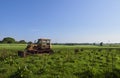 An Abandoned Bulldozer lies parked in a Field boundary close to the Village of Letham in Angus.