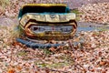 Abandoned bumper cars in amusement park of Pripyat city in Chernobyl Exclusion Zone, Ukraine Royalty Free Stock Photo