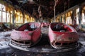 abandoned bumper cars with cracked paint Royalty Free Stock Photo