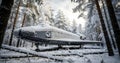 Abandoned Buran Space Shuttle in Snowy Forest Royalty Free Stock Photo