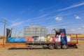 Abandoned and burned trailer in a desert Royalty Free Stock Photo